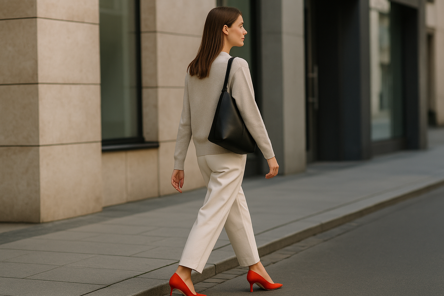Outfit minimal trasformato da un abbinamento insolito con un dettaglio a contrasto