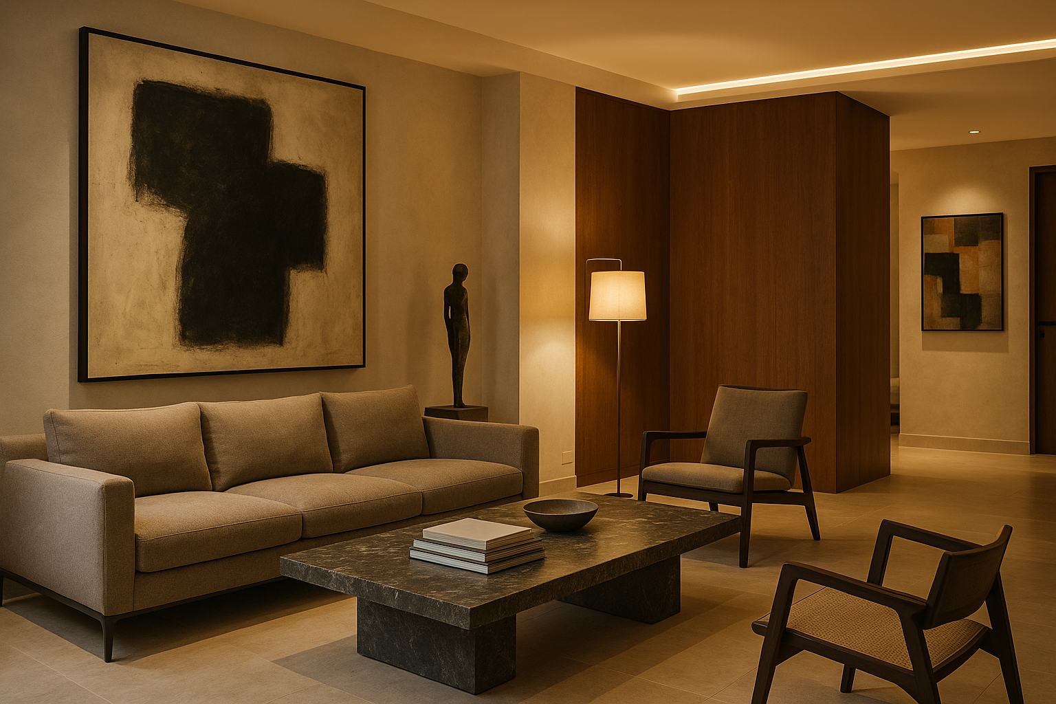 Interno di residenza esclusiva con arte integrata, design su misura e atmosfera riservata